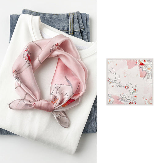 inRealSilk Pink Flower 53cm*53cm Print 100% Silk Small Square Silk Scarf Neckerchiefs&Bandana