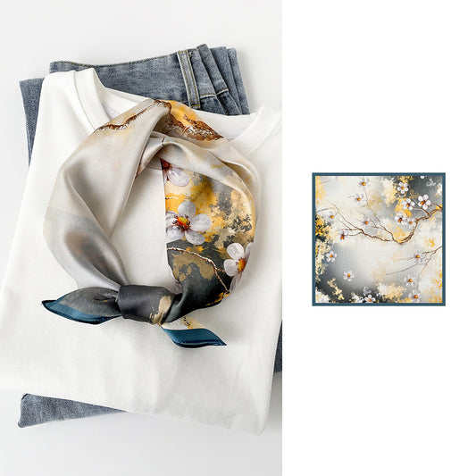 inRealSilk Inked Pearl Flower 53cm*53cm Print 100% Silk Small Square Silk Scarf Neckerchiefs&Bandana