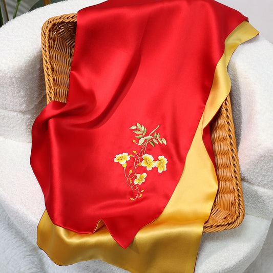 inRealSilk Splendor - Red Gold 35cm*155cm 100% Silk Long Scarf Fine Hand Embroidery Double Layer 16mm