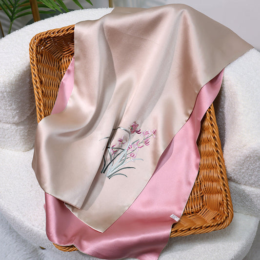 inRealSilk Orchid - Champagne Powder 35cm*155cm 100% Silk Long Scarf Fine Hand Embroidery Double Layer 16mm