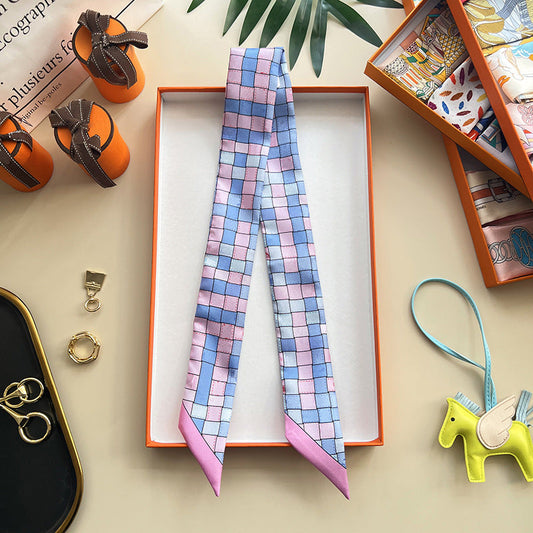 inRealSilk Twilly 18mm High Quality Plaid Sash 86cm*5cm 100% Silk (Mulberry Silk) Hair Bands&Bags Ribbons&Neckband