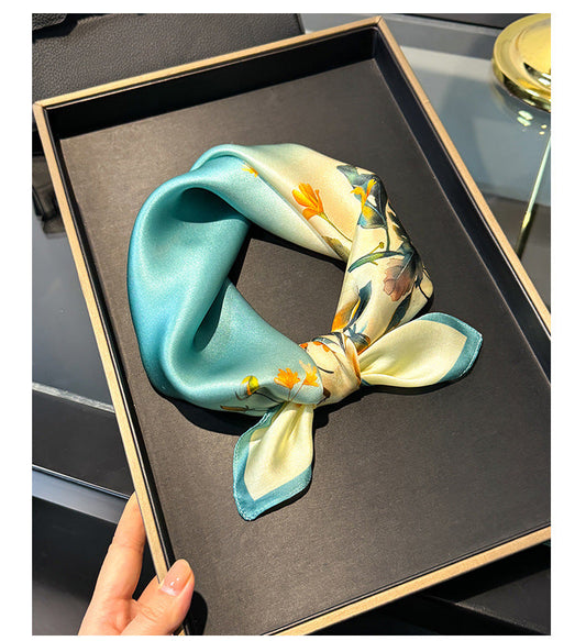 inRealSilk Interspersed With Yellow And Blue 53cm*53cm 100% Small Square Silk Scarf Neckerchiefs&Bandana