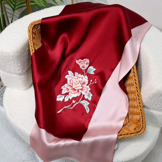 inRealSilk Noble - Red and Pink 35cm*155cm 100% Silk Long Scarf Fine Hand Embroidery Double Layer 16mm