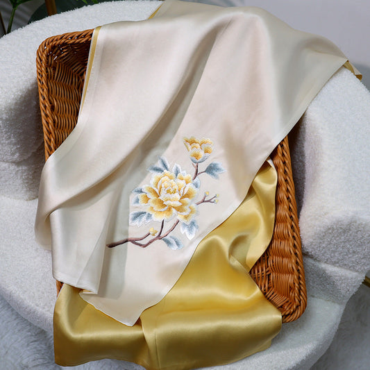 inRealSilk Noble - Rice Gold 35cm*155cm 100% Silk Long Scarf Fine Hand Embroidery Double Layer 16mm