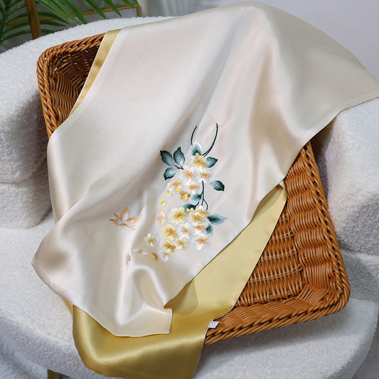 inRealSilk Graceful-Tender Yellow 35cm*155cm 100% Silk Long Scarf Fine Hand Embroidery Double Layer 16mm