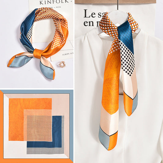 inRealSilk Frame Reflecting Orange And Blue 65cm*65cm 100% Silk Small Square Scarf Small Neckerchief with Suit