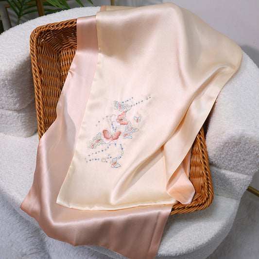 inRealSilk Light - Soft Pink 35cm*155cm 100% Silk Long Scarf Fine Hand Embroidery Double Layer 16mm