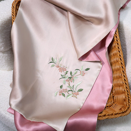 inRealSilk Golden Laurel - Champagne Powder  35cm*155cm 100% Silk Long Scarf Fine Hand Embroidery Double Layer 16mm