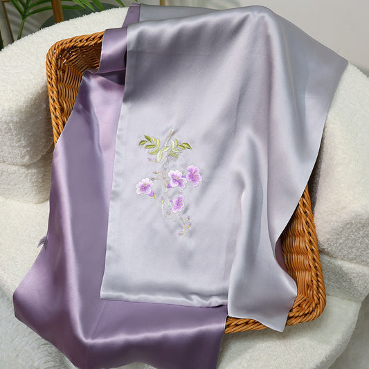 inRealSilk Splendor -Gray Violet 35cm*155cm 100% Silk Long Scarf Fine Hand Embroidery Double Layer 16mm