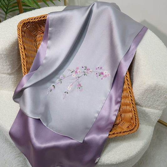 inRealSilk Ragged - Gray Violet 35cm*155cm 100% Silk Long Scarf Fine Hand Embroidery Double Layer 16mm