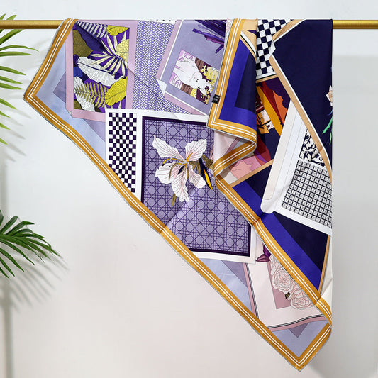inRealSilk Double-Sided Heterochromatic Printing 09# 88cm*88cm A Large Square 100% Silk Scarves