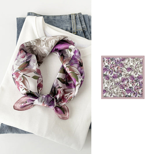 inRealSilk Purple Flourish Flower 53cm*53cm Print 100% Silk Small Square Silk Scarf Neckerchiefs&Bandana