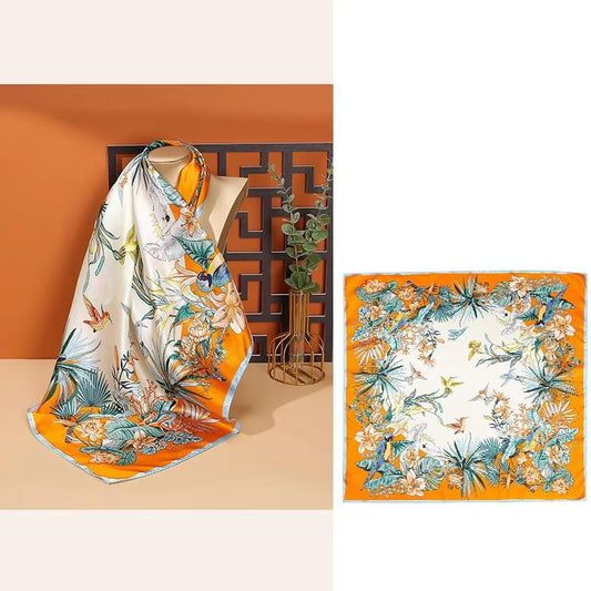 inRealSilk Flower Bush - Blue Edge 68cm*68cm 100% Silk Small Square Scarf