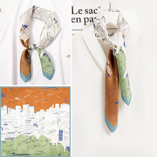 inRealSilk Romantic Paris Green 65cm*65cm 100% Silk Small Square Scarf Small Neckerchief with Suit