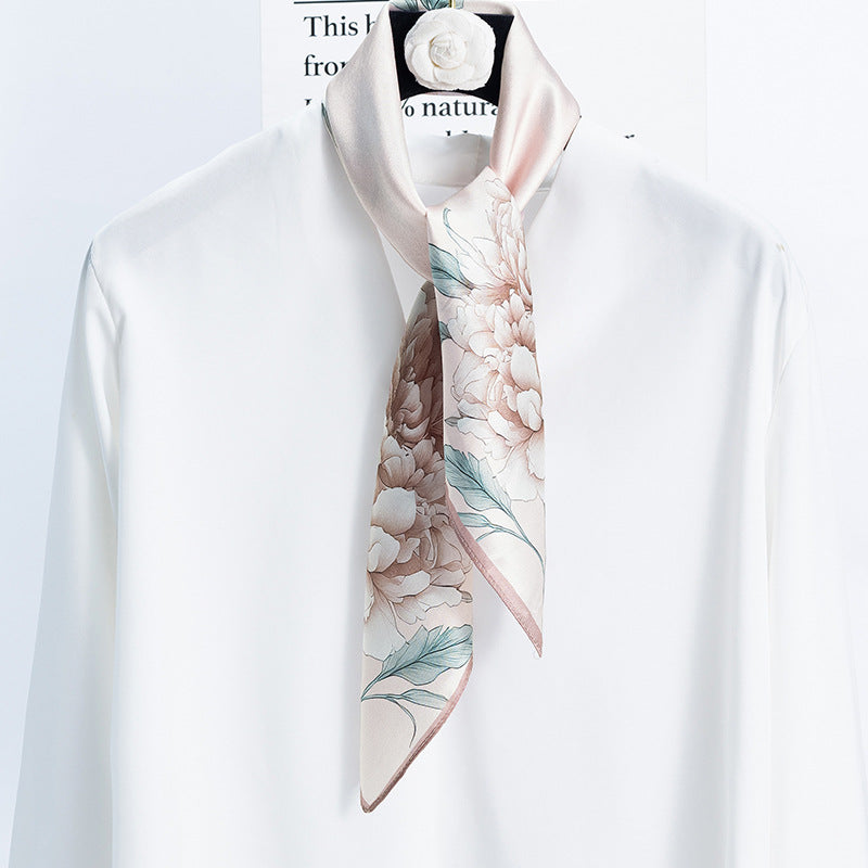 inRealSilk Pale Pink Flower 70cm*70cm 100% Silk Small Square Scarf Fashion Commuting Style