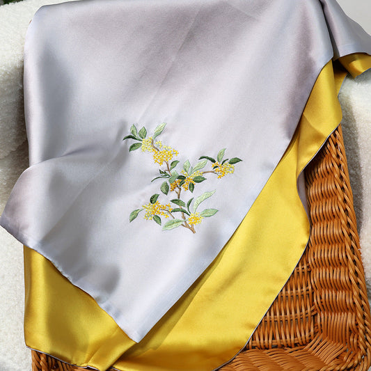 inRealSilk Golden Laurel - Gray Gold  35cm*155cm 100% Silk Long Scarf Fine Hand Embroidery Double Layer 16mm