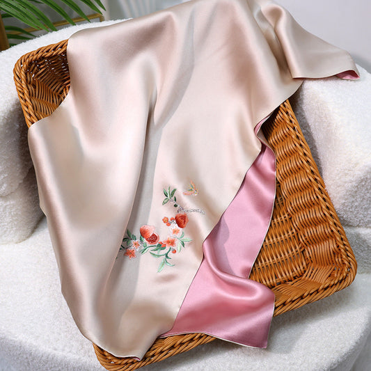 inRealSilk CURL - Champagne Powder 35cm*155cm 100% Silk Long Scarf Fine Hand Embroidery Double Layer 16mm