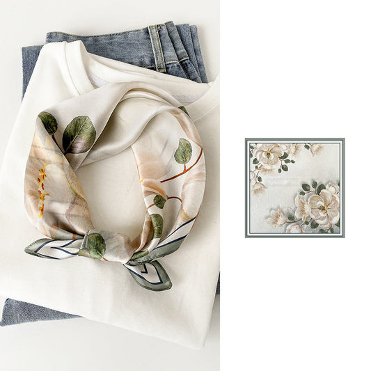 inRealSilk Magnolia Liliflora 53cm*53cm Print 100% Silk Small Square Silk Scarf Neckerchiefs&Bandana