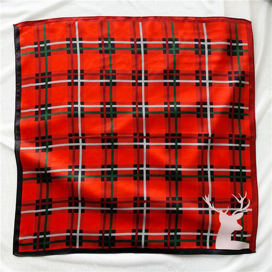 inRealSilk Christmas Theme Classic Red Plaid 53cm*53cm 100% Silk Small Square Scarves