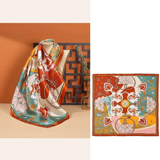 inRealSilk Flower & Flying - Rust Red 68cm*68cm 100% Silk Small Square Scarf