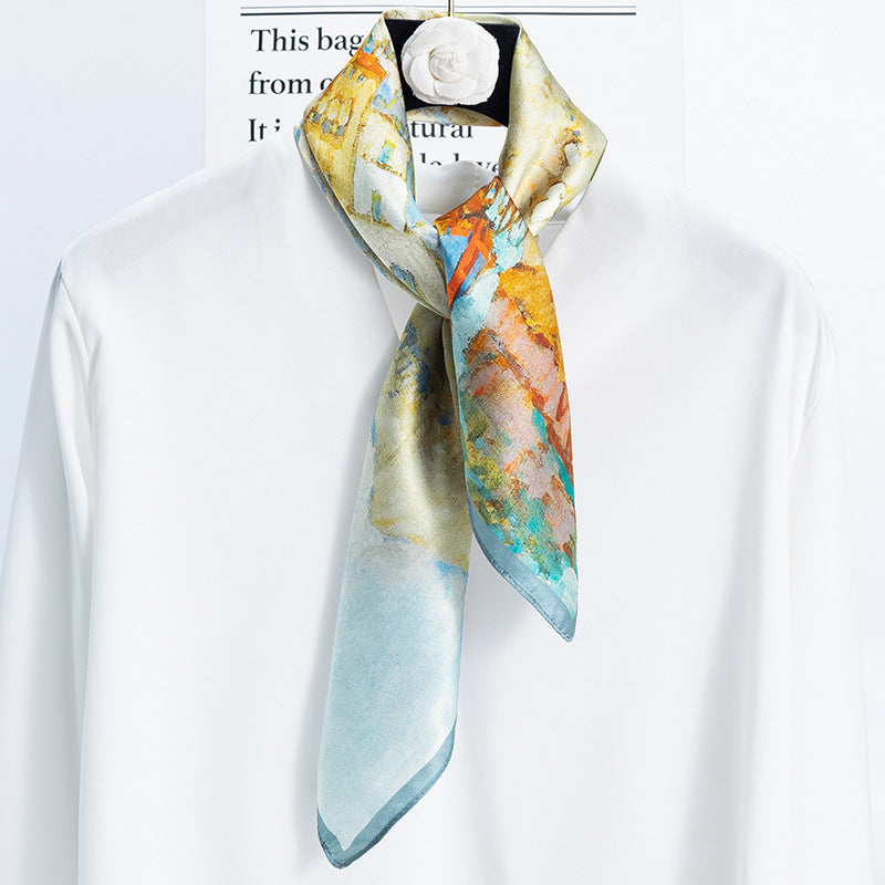 inRealSilk Pale Blue 70cm*70cm 100% Silk Small Square Scarf Fashion Commuting Style