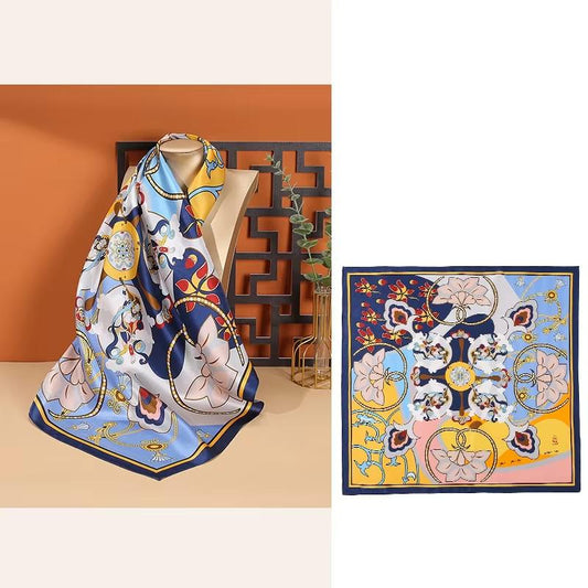 inRealSilk Flower & Fly-Navyt 68cm*68cm 100% Silk Small Square Scarf