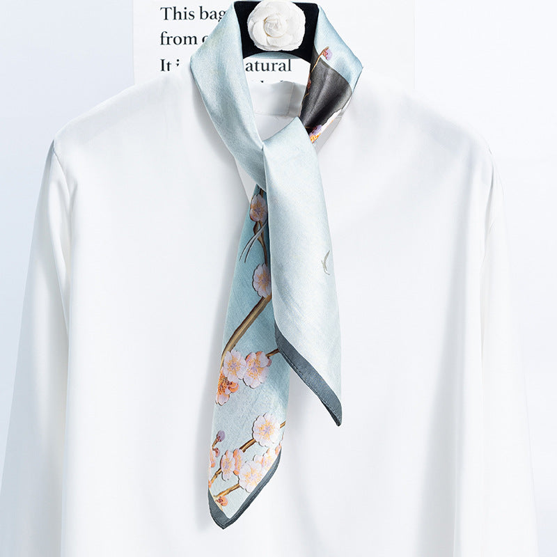 inRealSilk Peach Blossoms and Pools Water 70cm*70cm 100% Silk Small Square Scarf Fashion Commuting Style