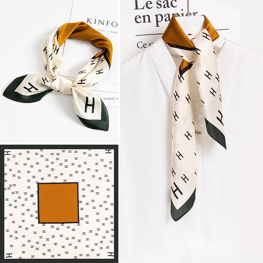 inRealSilk Alphabet Brown 65cm*65cm 100% Silk Small Square Scarf Small Neckerchief with Suit