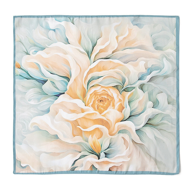 inRealSilk Blue-bordered Peonies 53cm*53cm Printing 100% Small Square Silk Scarf Neckerchiefs&Bandana For All Occasions