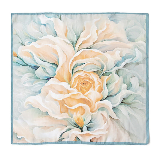 inRealSilk Blue-bordered Peonies 53cm*53cm Printing 100% Small Square Silk Scarf Neckerchiefs&Bandana For All Occasions