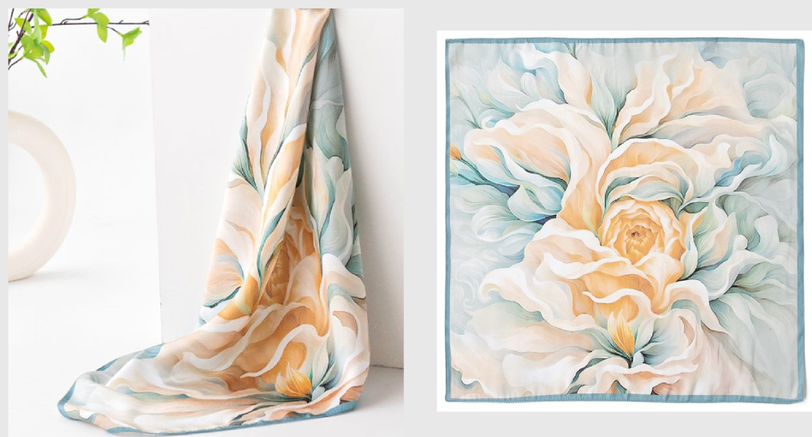 inRealSilk Blue-bordered Peonies 53cm*53cm Printing 100% Small Square Silk Scarf Neckerchiefs&Bandana For All Occasions