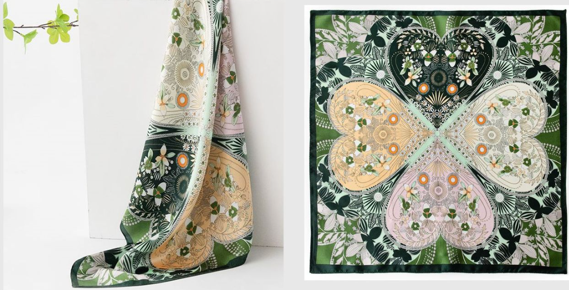 inRealSilk Four-leaf Clover 53cm*53cm Printing 100% Small Square Silk Scarf Neckerchiefs&Bandana For All Occasions