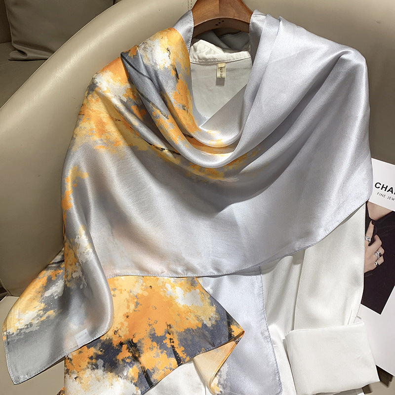 inRealSilk Gray-yellow Gradient 55cm*173cm 100% Silk Shawls