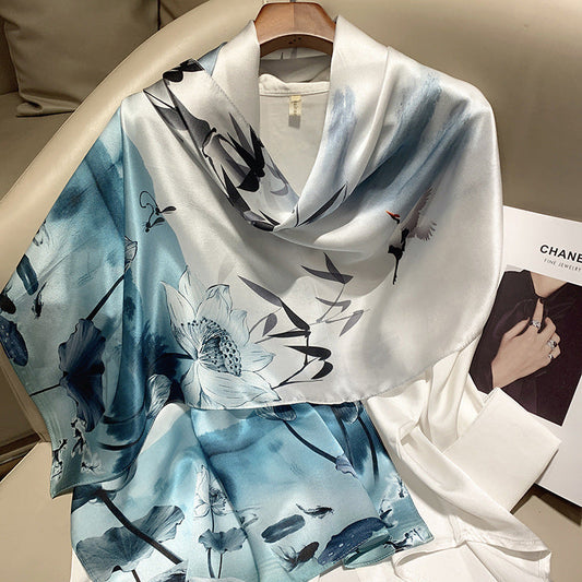 inRealSilk Ink Bamboo and Lotus Gradient 55cm*173cm 100% Silk Shawls