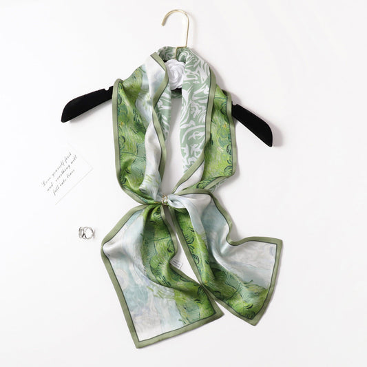 inRealSilk PZS03-01# Double Layers 145cm*17cm 100% Small Silk Scarf Neckerchiefs