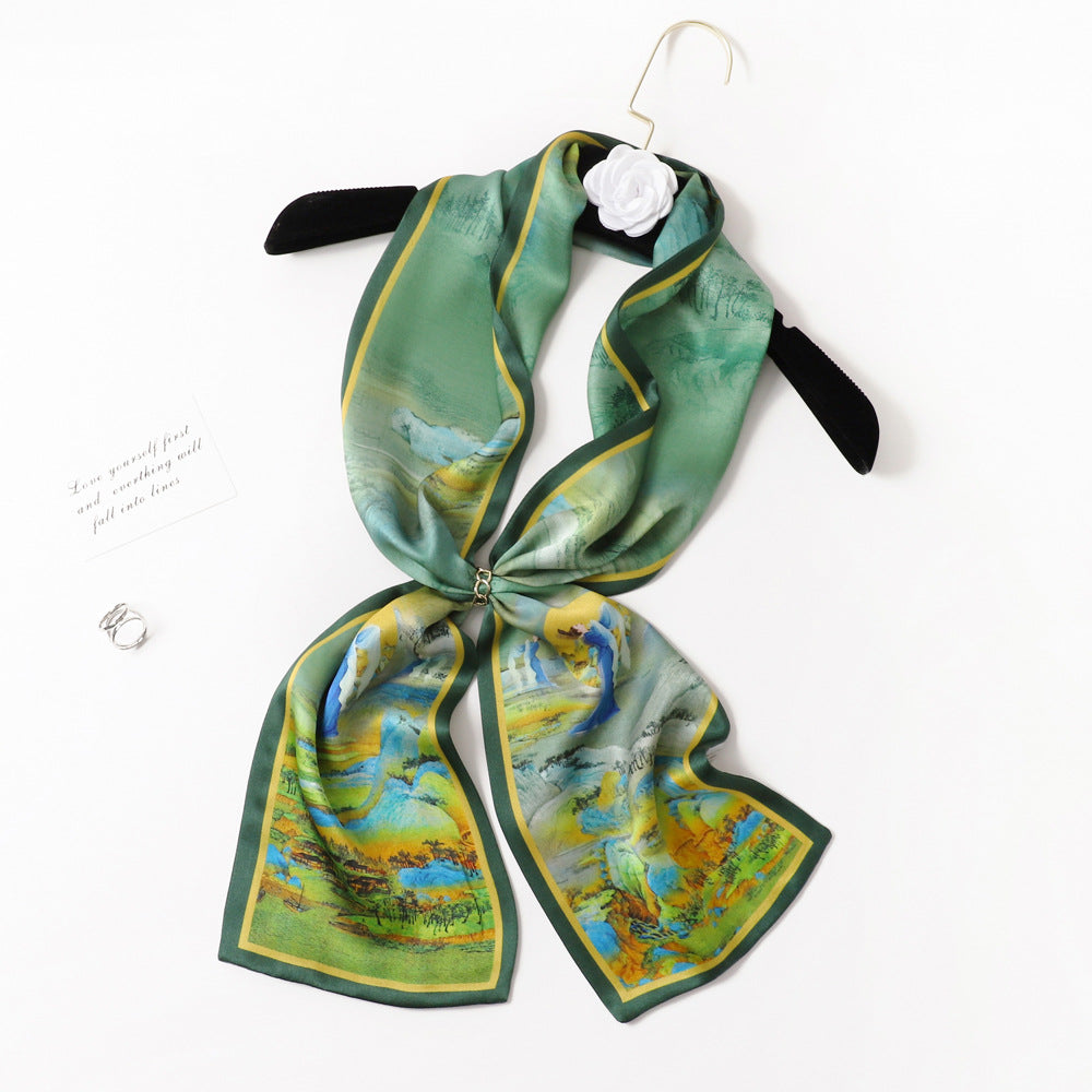 inRealSilk PZS03-03# Double Layers 145cm*17cm 100% Small Silk Scarf Neckerchiefs