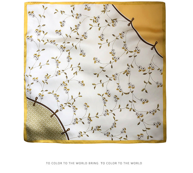 inRealSilk Yellow 53cm*53cm Print 100% Small Square Silk Scarf Neckerchiefs&Bandana