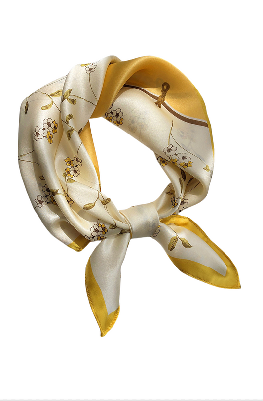 inRealSilk Yellow 53cm*53cm Print 100% Small Square Silk Scarf Neckerchiefs&Bandana