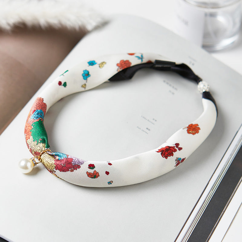 inRealSilk #ZS-1202 40cm 100% Silk Necklace Scarf Soft And Breathable&Fine Printing Hand-Sewn