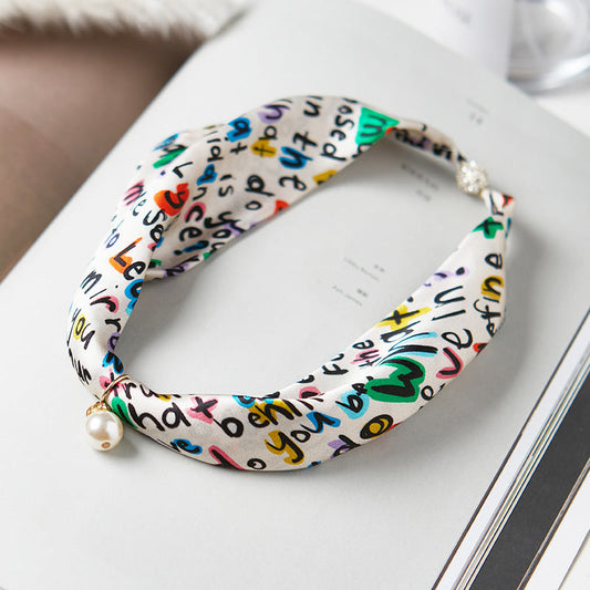 inRealSilk #ZS-1203 40cm 100% Silk Necklace Scarf Soft And Breathable&Fine Printing Hand-Sewn