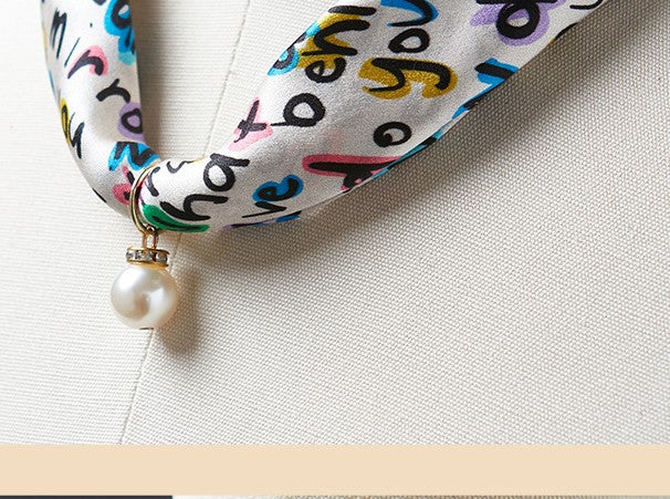 inRealSilk #ZS-1203 40cm 100% Silk Necklace Scarf Soft And Breathable&Fine Printing Hand-Sewn