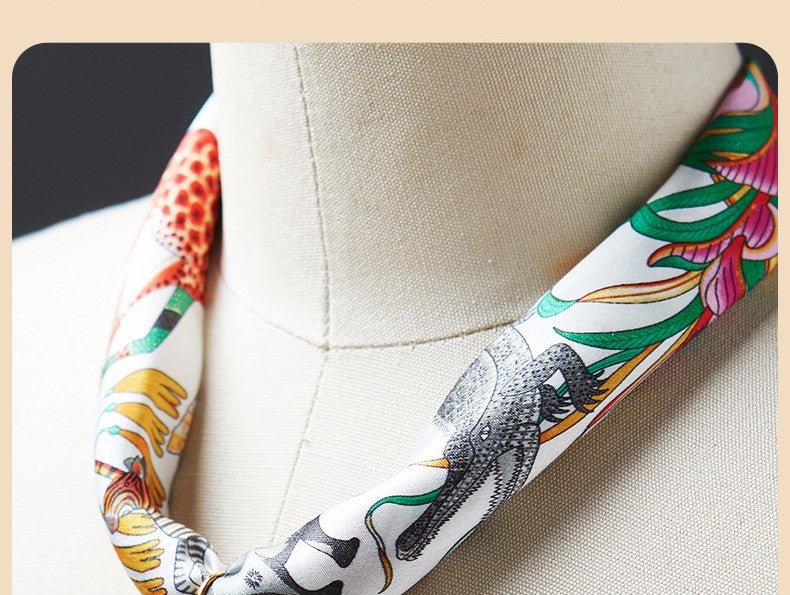 inRealSilk #ZS-1204 40cm 100% Silk Necklace Scarf Soft And Breathable&Fine Printing Hand-Sewn