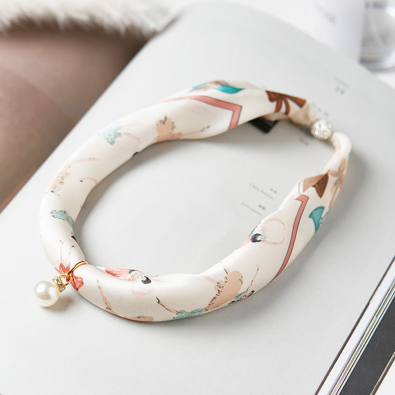 inRealSilk #ZS-1205 40cm 100% Silk Necklace Scarf Soft And Breathable&Fine Printing Hand-Sewn