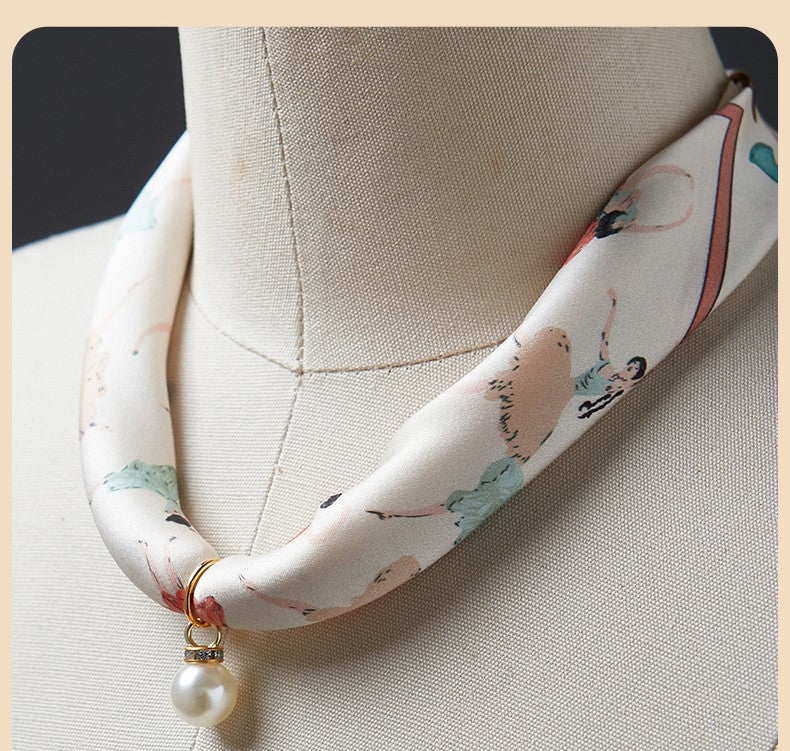 inRealSilk #ZS-1205 40cm 100% Silk Necklace Scarf Soft And Breathable&Fine Printing Hand-Sewn