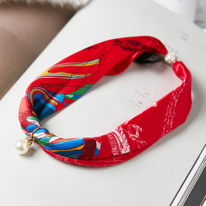 inRealSilk #ZS-1206 40cm 100% Silk Necklace Scarf Soft And Breathable&Fine Printing Hand-Sewn