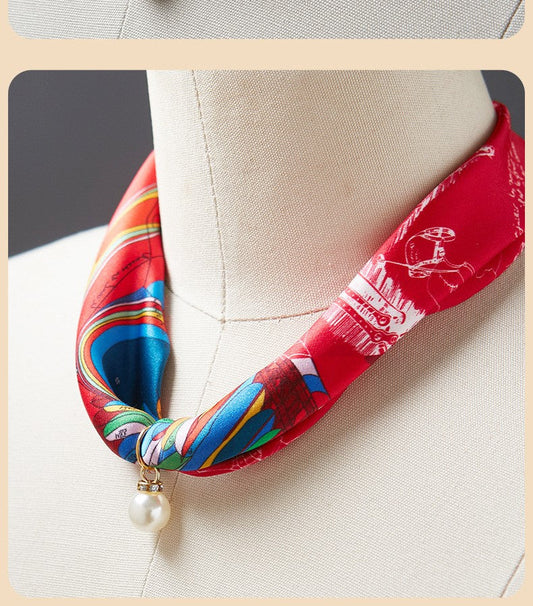 inRealSilk #ZS-1206 40cm 100% Silk Necklace Scarf Soft And Breathable&Fine Printing Hand-Sewn