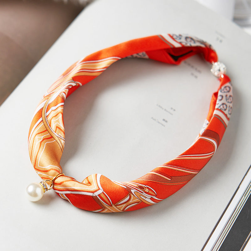 inRealSilk #ZS-1207 40cm 100% Silk Necklace Scarf Soft And Breathable&Fine Printing Hand-Sewn