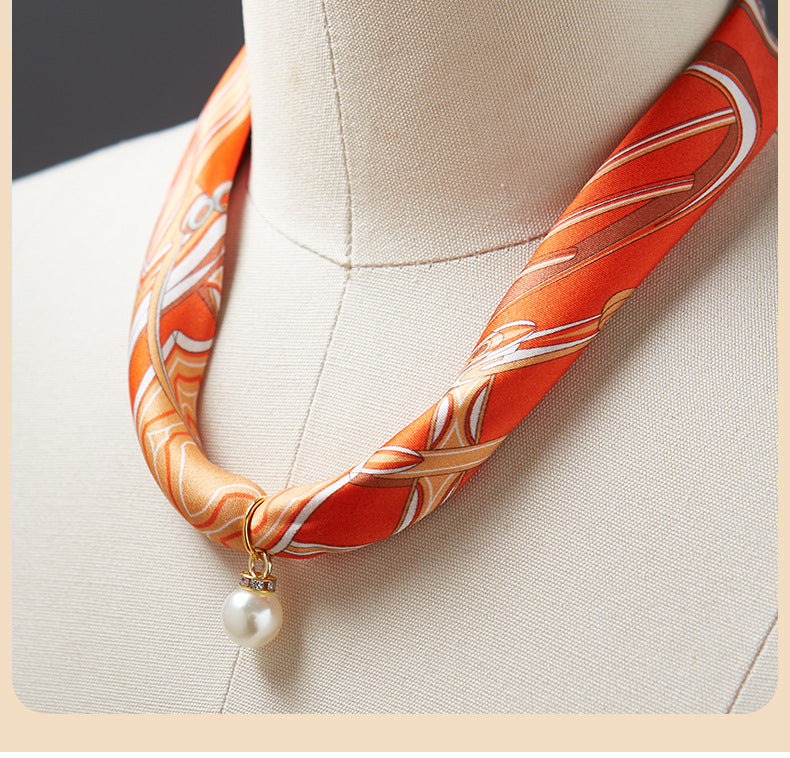inRealSilk #ZS-1207 40cm 100% Silk Necklace Scarf Soft And Breathable&Fine Printing Hand-Sewn