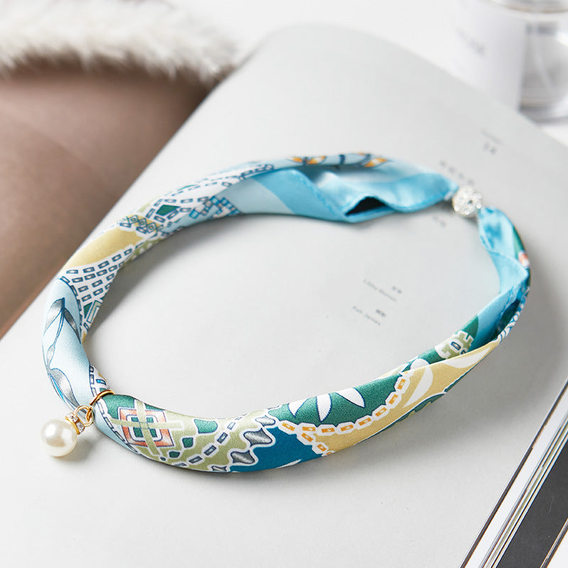 inRealSilk #ZS-1208 40cm 100% Silk Necklace Scarf Soft And Breathable&Fine Printing Hand-Sewn