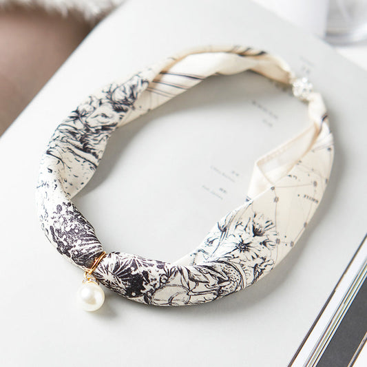 inRealSilk #ZS-1210 40cm 100% Silk Necklace Scarf Soft And Breathable&Fine Printing Hand-Sewn